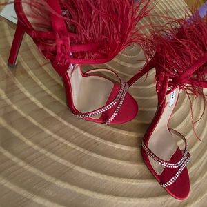 Nina Dalva Red Feather & Satin Heels